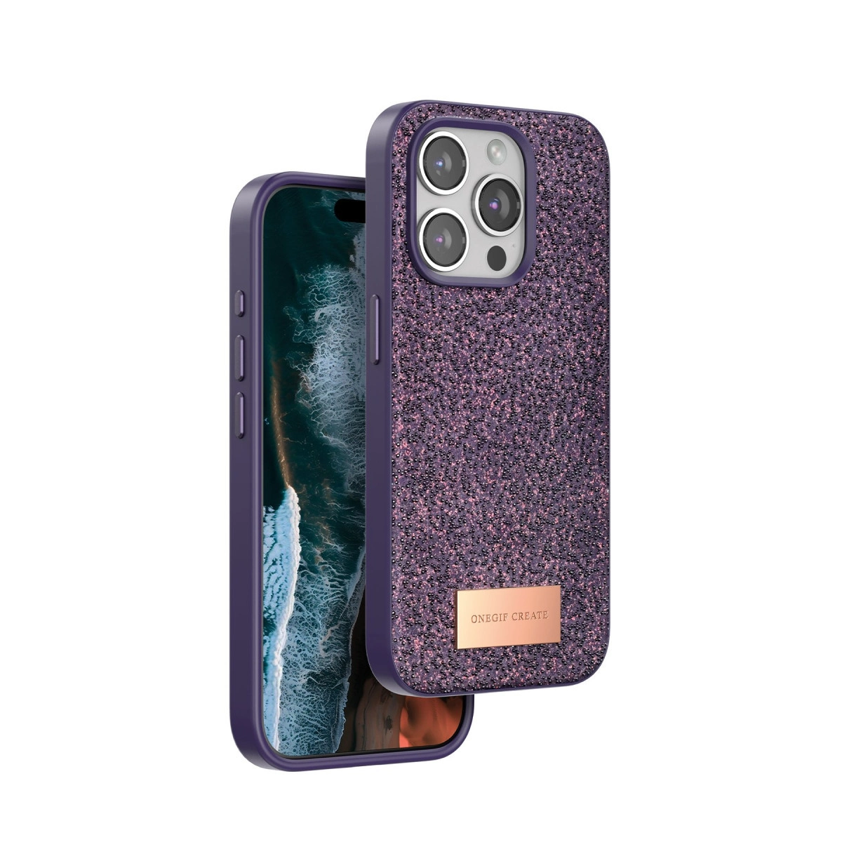 Onegif Apple İphone 15 Pro Max Bright Simli Kapak - Derin Mor