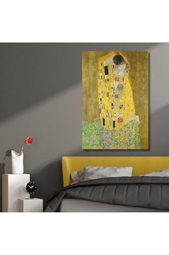 Tekli Dikey Kanvas Duvar Tablosu Gustav Klimt Öpücük The Kiss 100 X 150