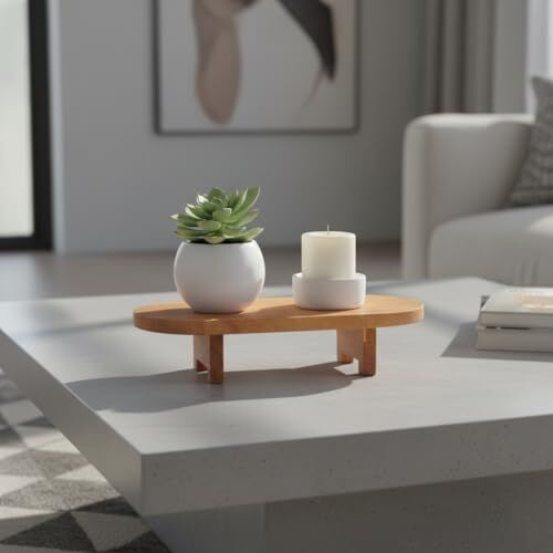 Doğal Akasya Ayaklı Oval Kesim Panosu ve Sunum Tahtası, 33 cm, Dekoratif Ahşap Mutfak Standı