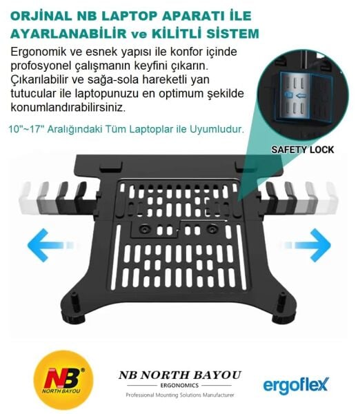 FP-2 10''-17'' Uyumlu Vesa Montajlı Laptop Aparatı