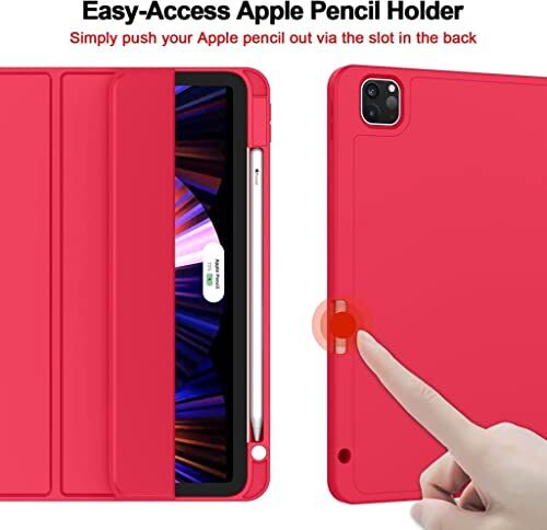 Apple iPad Pro 12.9 6. Nesil 5. Nesil ile uyumlu Pen Charge Kalem Bölmeli Kılıf 2021-2022 Kırmızı
