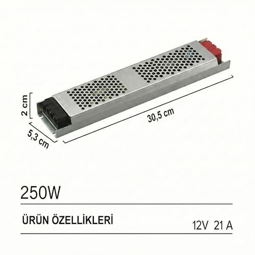 Adaptör, (5A; 12.5A; 17A; 21A; 30A Seçenekleri), IP20 İç Mekan (21 Amper), 12V Ultra Slim Sessiz Şerit LED Trafosu - Cata Metal Kasa İnce Tasarım Klemensli