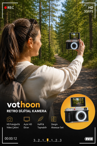 4k Çantalı Dijital Retro Video Kamera 48mp 16x Zoom Işıklı (32gb) Kart Dijital Fotoğraf Makinesi Beyaz