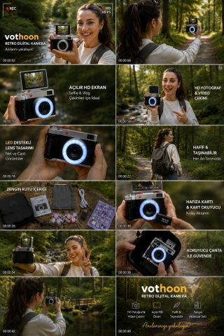 4k Çantalı Dijital Retro Video Kamera 48mp 16x Zoom Işıklı (32gb) Kart Dijital Fotoğraf Makinesi Mavi