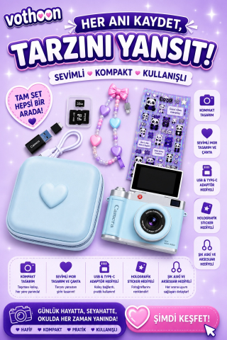 4k Çantalı Dijital Retro Video Kamera 48mp 16x Zoom Işıklı (32gb) Kart Dijital Fotoğraf Makinesi Mavi