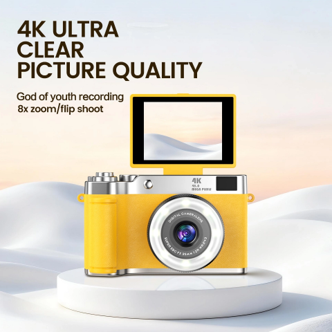 4k Çantalı Dijital Retro Video Kamera 48mp 16x Zoom Işıklı (32gb) Kart Dijital Fotoğraf Makinesi Pembe