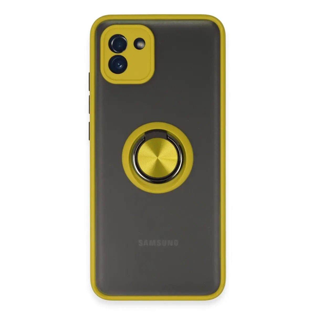 Samsung Galaxy A03 Kılıf Montreal Yüzüklü Silikon Kapak - Sarı