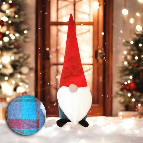 Yılbaşı Noel Baba Dekoratif Biblo, Mavi Yeşil Bordo Ekose