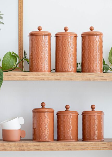Prizma çay, şeker ve kahve kavanozu, terracota, 1 L