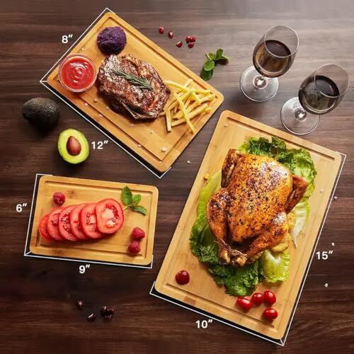 Bambu Steak Sunum Tahtası, Kesme Tahtası, Kalın Bambu, 30x20x1.2 cm