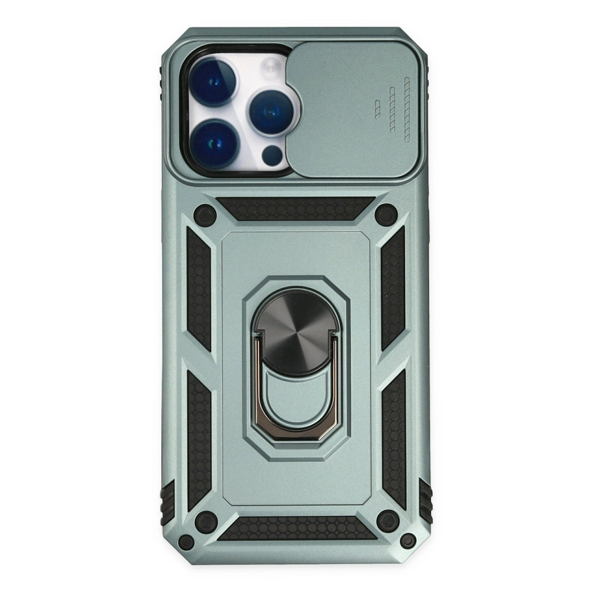 Apple İphone 14 Pro Max Kılıf Pars Lens Yüzüklü Silikon - Yeşil