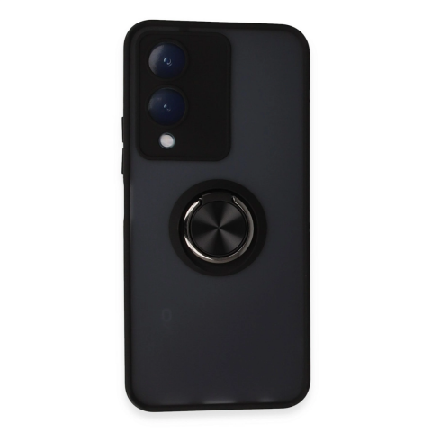 Vivo Y17s Kılıf Montreal Yüzüklü Silikon Kapak - Siyah