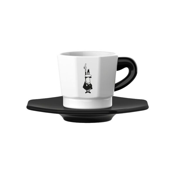 4'lü Espresso Fincan Seti, Sekizgen Tasarım, Siyah Beyaz Karma Renk, Porselen