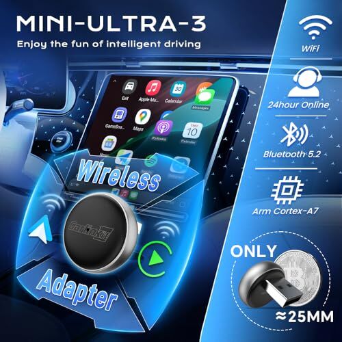 Mını Ultra3 Kablosuz CarPlay Adaptörü, Kablolu CarPlay ve Android Auto’yu Kablosuza Dönüştürür