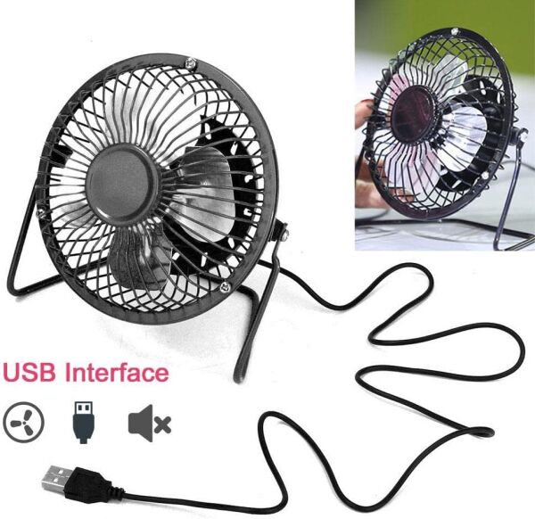 Metal Taşınabilir USB Mini Fan, Sessiz Çalışan, 4 İnç Mini Vantilatör