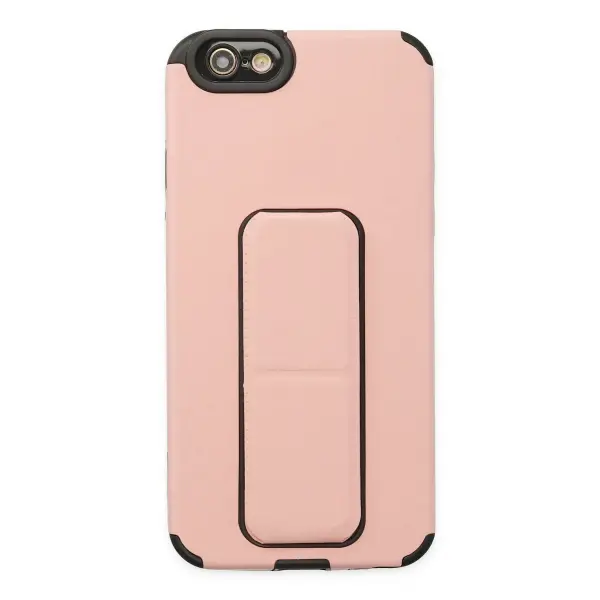 Apple iPhone 6 Kılıf Mega Standlı Silikon - Pudra