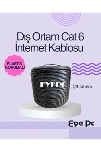 50 metre iç dış ortam Cat 6 kablo, siyah, uçları yapılmış, modem-PC arası