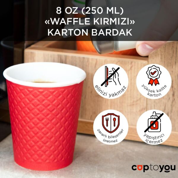 25 Adet Kırmızı Tek Kullanımlık Çift Duvarlı Karton Kağıt Bardak, 8 oz, 250 ml