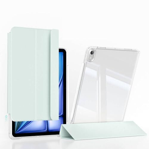 Apple ile Uyumlu iPad Air 11 2025 M3 Magnetik Ayrılabilen Airbagli Sliding Tablet Kılıfı Açık Yeşil