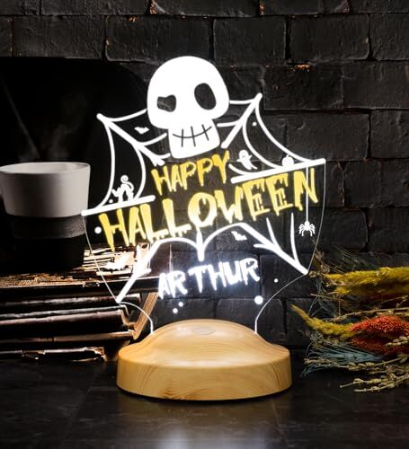 Cadılar Bayramı Hediyesi Happy Halloween Kuru Kafa ve Ağlar LED Lamba