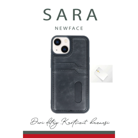 Apple İphone 15 Sara Kartvizitli Deri Kılıf - Taba