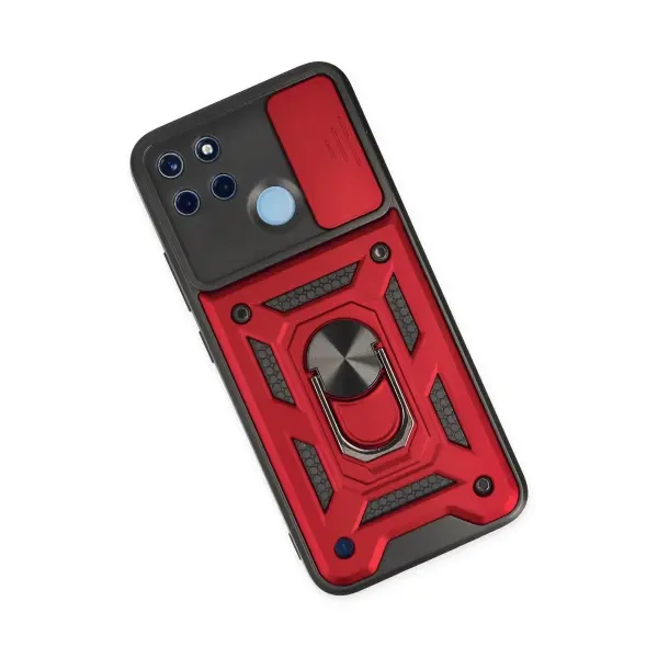 Realme C25Y Kılıf Pars Lens Yüzüklü Silikon - Kırmızı