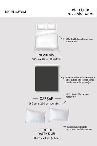 %100 Pamuk Saten Çift Kişilik Nevresim Takımı Drop Leaf, MONOHOME37079