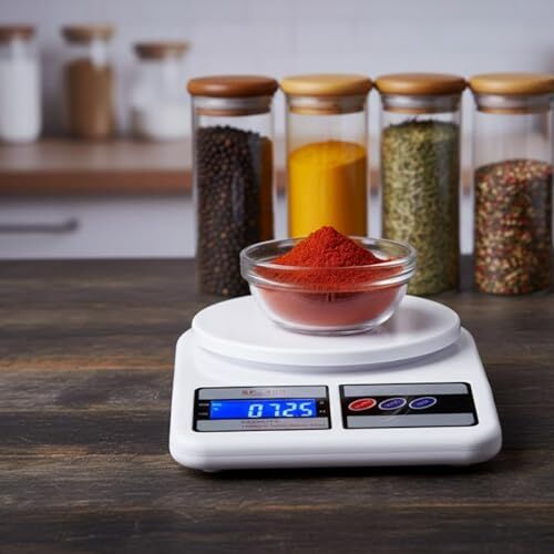 Dijital mutfak terazisi, 1g hassas ölçüm, 5000g kapasite, LCD ekran, Gram–ML–Oz birim seçimi, tare fonksiyonlu