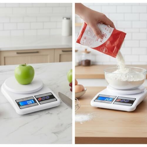 Dijital mutfak terazisi, 1g hassas ölçüm, 5000g kapasite, LCD ekran, Gram–ML–Oz birim seçimi, tare fonksiyonlu