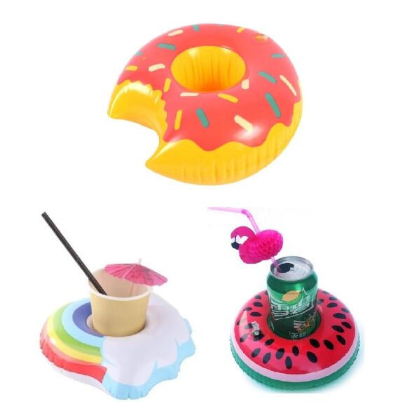 Donut Karpuz Gökkuşağı 3'lü Şişme Havuz Deniz Şişme Bardak Tutucu Float Bar Seti