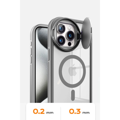 Apple İphone 15 Pro Max Kılıf Teleskop Lens Magsafe Silikon Kapak - Siyah