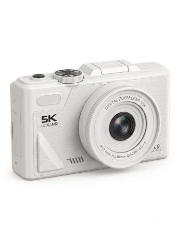 5K Dijital Kamera; Fotoğrafçılığa Yeni Başlayanlar için Auto Focus Fotoğraf Makinesi, 3 İnç Katlanabilir Ips Ekran, Çocuklar ve Öğrenciler için Hediye Kamera, Hafıza Kartı Hediye (Beyaz)