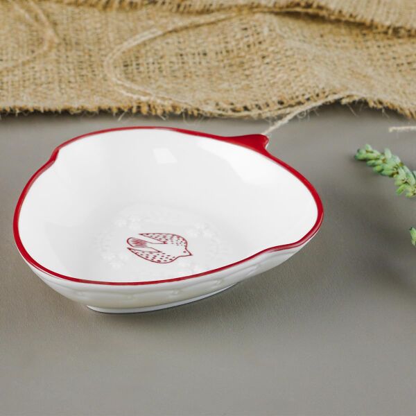 Red Bird Servis Sunum Tabağı Kırmızı Kuş Desenli Renkli 12 cm