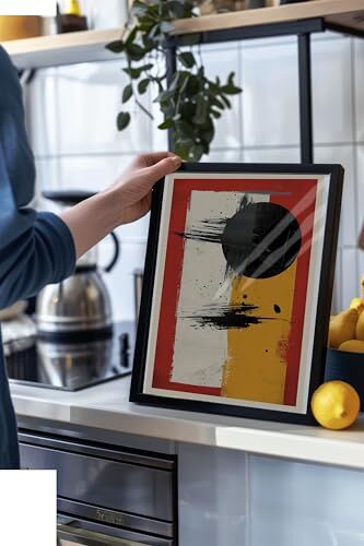Siyah Çerçeveli Tablo, Minimalist Geometrik, Kırmızı ve Siyah Tonlar Poster No: 106591 30 x 40
