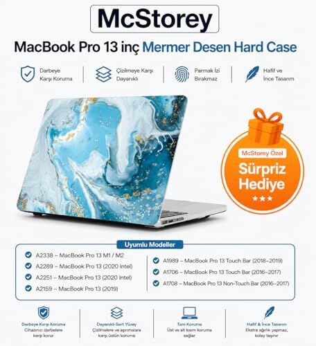 MacBook Pro 13 Mermer Desenli Kılıf, A1706 A1708 A1989 A2159 A2251 A2289 A2338 M1 M2 Uyumlu, R-847