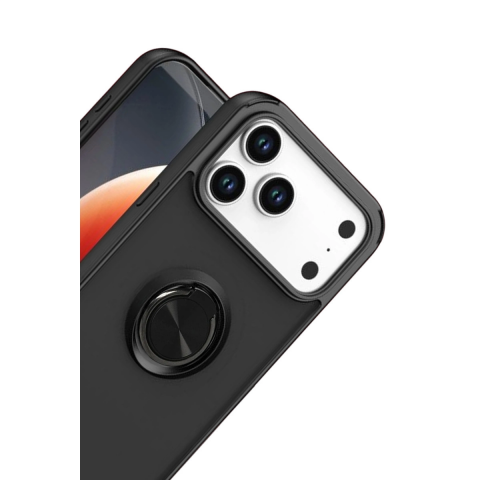 Apple İphone 17 Pro Montreal Yüzüklü Silikon Kapak - Siyah