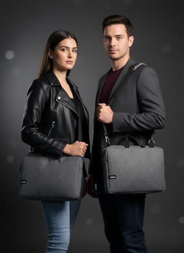 Omuz Askılı 14 İnç Apple, Samsung, Huawei, Lenovo ile Uyumlu Tablet Çantası, 360° Şok Emici, Suya Karşı Dayanıklı, Çok Bölmeli - 12” - 13.2” - Gri