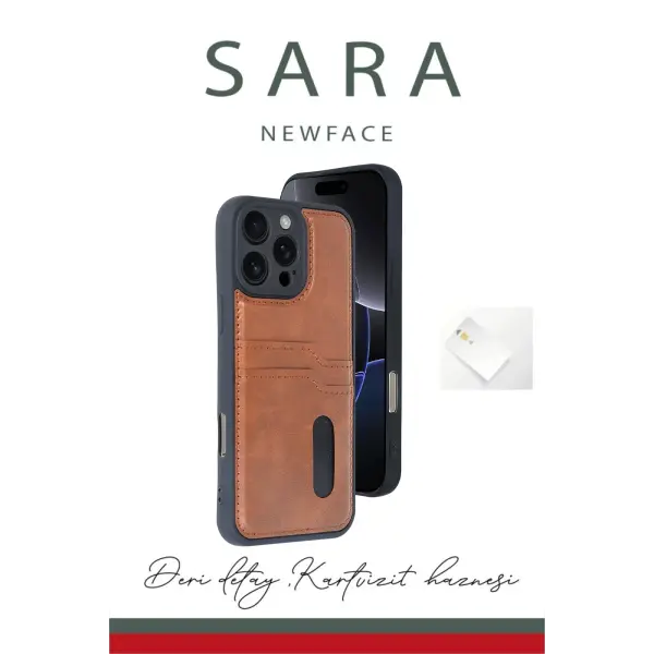 Apple iPhone 16 Pro Max Kılıf Sara Kartvizitli Deri Kılıf - Kırmızı