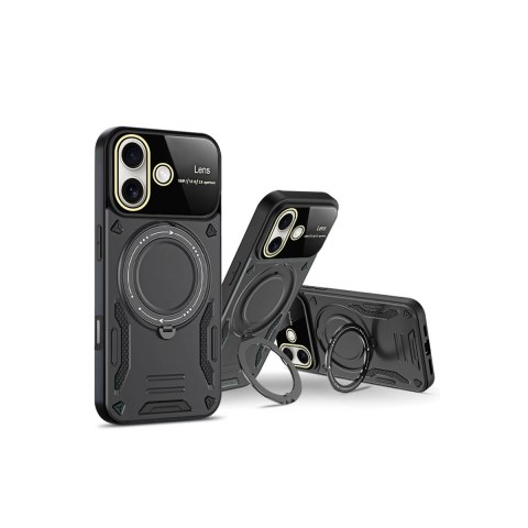 Apple İphone 16 Kılıf Joy Lens Standlı Kapak - Siyah
