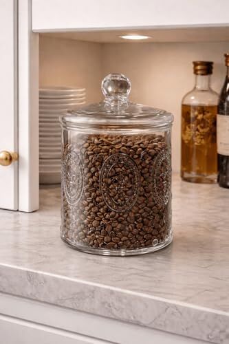 1000 Ml. Desenli Cam Kapaklı Kavanoz, Orta Boy Cam Saklama Kabı