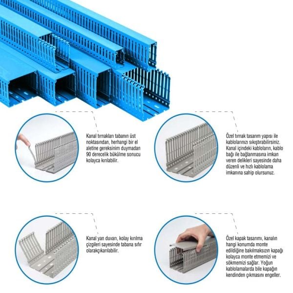 Mutlusan 100X100 Kablo Kanalı Delikli Mavi Yapışkan Bantlı