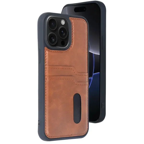 Apple iPhone 14 Pro Max Kılıf Sara Kartvizitli Deri Kılıf - Taba