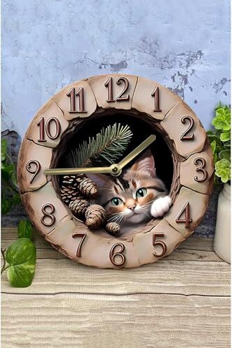 Patili Dostlarınız için Kedi Temalı Doğal Duvar Saati, sdw007