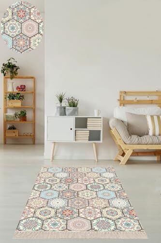 Kilim Desenli Etnik Dijital Baskı Yıkanabilir Kaymaz Taban Salon Halısı ve Yolluk MEG920,160 x 350