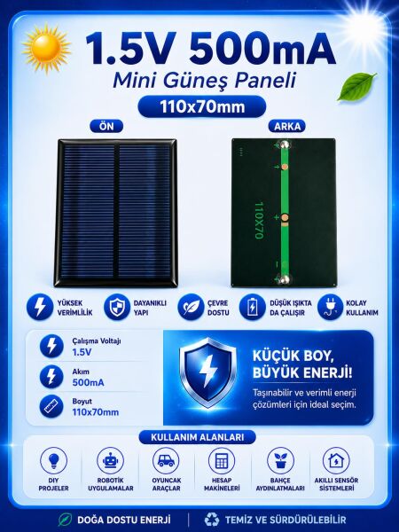 500mA Güneş Paneli - Solar Panel, 110x70 mm, 1.5V
