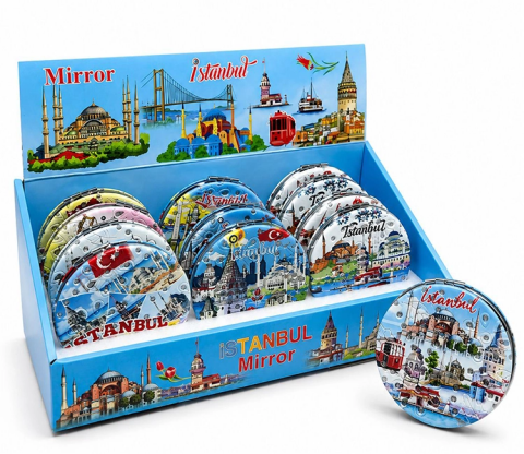 Taşlı İstanbul Temalı İnce El Aynası Alk5819