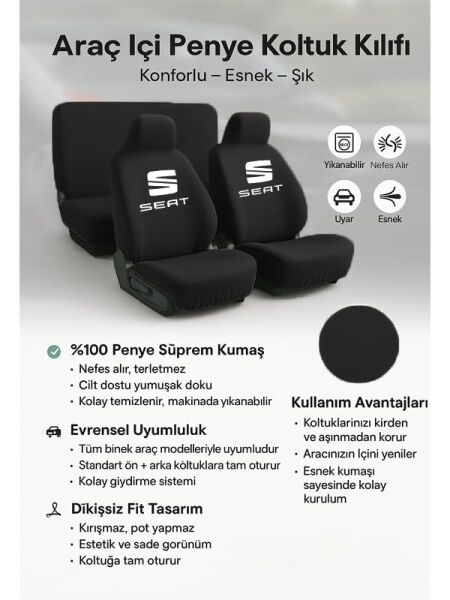 Seat Alhambra ile uyumlu siyah oto koltuk kılıfı
