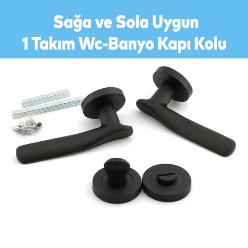 Royal Mat Siyah WC Banyo Kapı Kolu Daire Rozetli Sürgülü Kapı Kulpu Uyumlu Sağa Sola Uygun Kollar