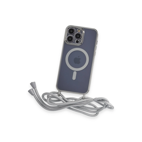 Apple İphone 12 Pro Max Kılıf Divo Lazer Askılı Magsafe Kapak - Gümüş