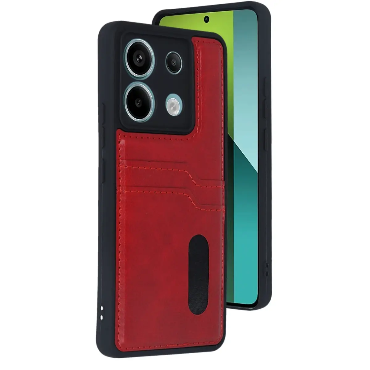 Xiaomi Redmi Note 13 Pro 5G Kılıf Sara Kartvizitli Deri Kılıf - Kırmızı